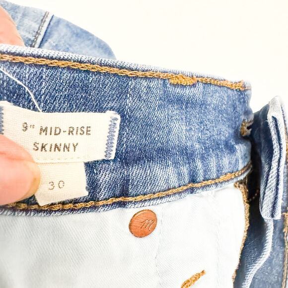 Madewell 9" Mid-Rise Skinny Denim Jeans Distressed Style Size 30 - Picture 5 of 8